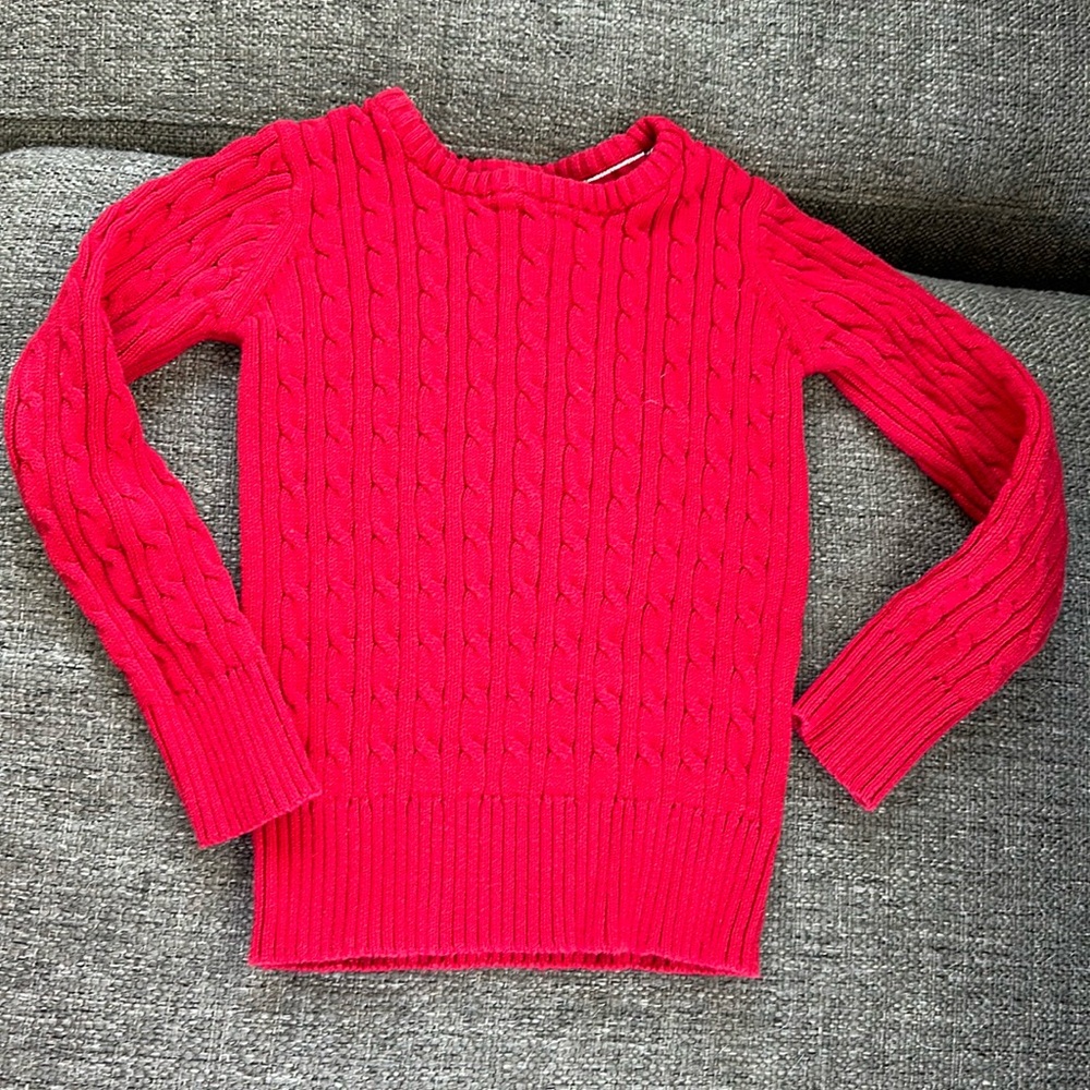 Cherokee Girls Red Pink Cable Knit Long Sleeve Crewneck Sweater Size S 6/6X